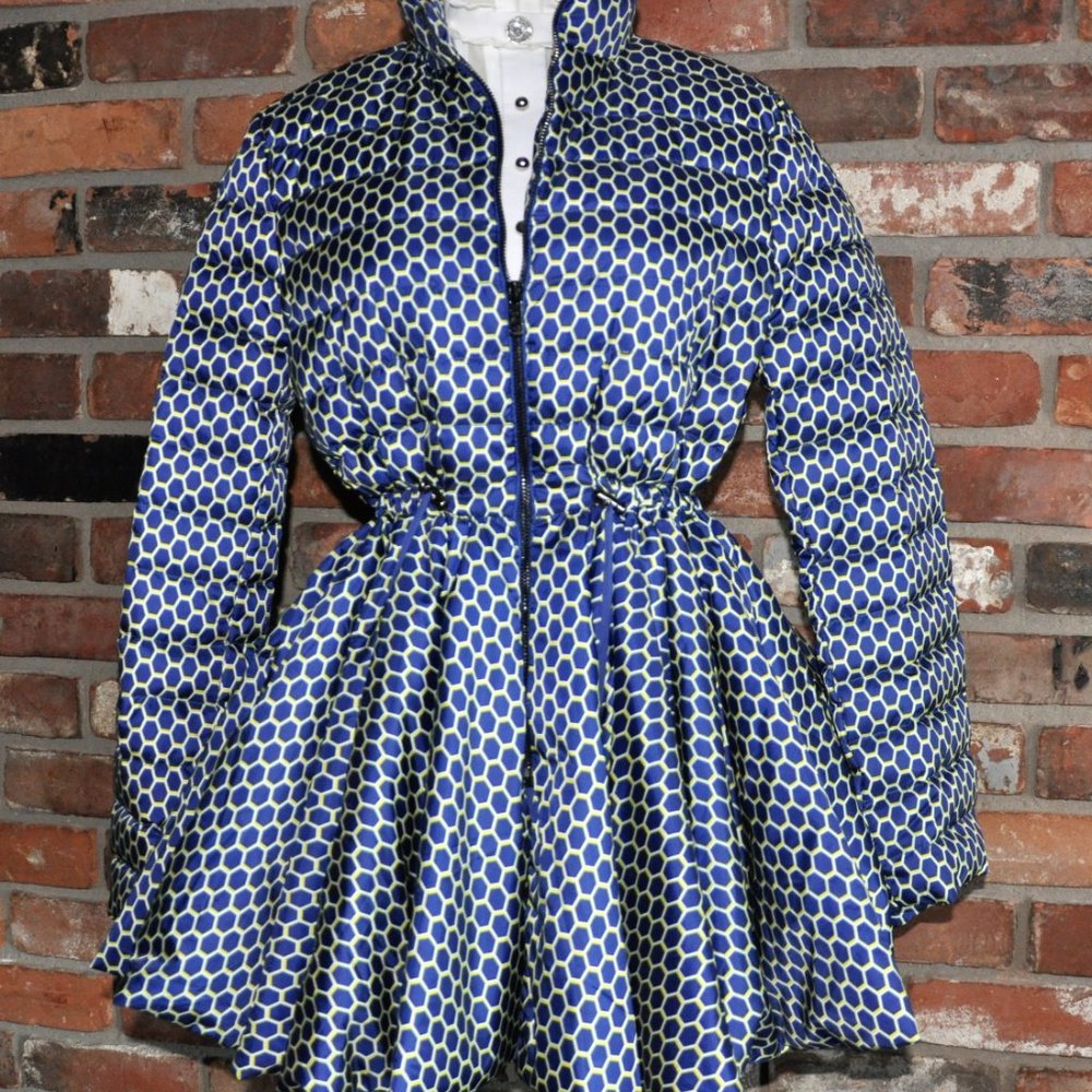 Second Hotel Duck Down Puffer BABY DOLL Jacket Dress Coat Honeycomb Print SM